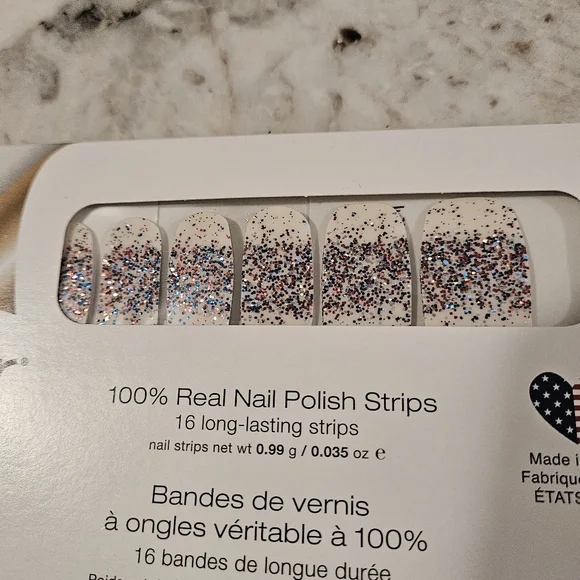 Color Street Nail Strips-Retired Red, White and Beautiful Glitter Overlay - Picture 2 of 4